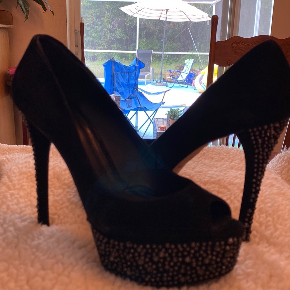 Black studded 5 inch heels good condition